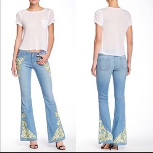 Alice + Olivia Embroidered Flared Jeans